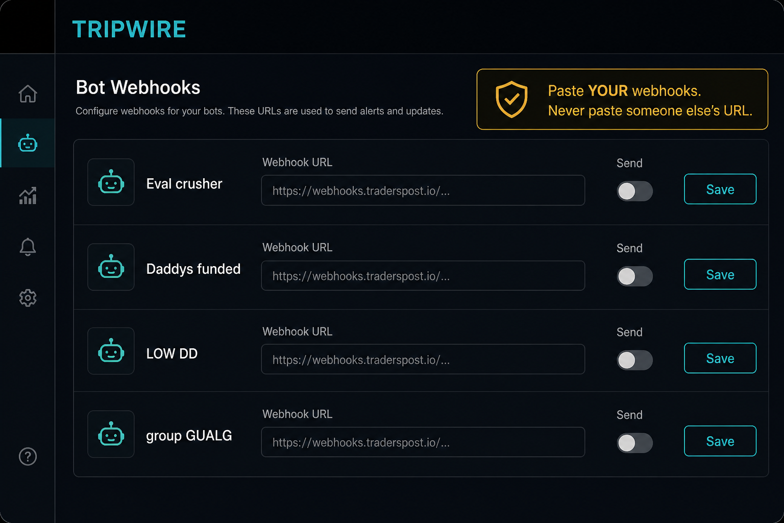 Step 3 — paste your webhook on each bot